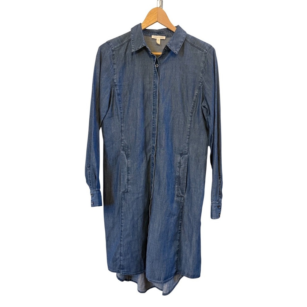 Eileen Fisher Wms Classic and Classy XS Chambray Long‎ Sleeve Shirt Dress